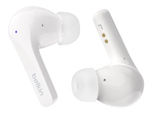 Belkin SoundForm Motion - True wireless-hodetelefoner med mikrofon - i øret - Bluetooth - aktiv støydemping - lydisolerende - hvit