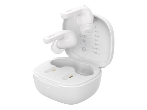 Belkin SoundForm Motion - True wireless-hodetelefoner med mikrofon - i øret - Bluetooth - aktiv støydemping - lydisolerende - hvit
