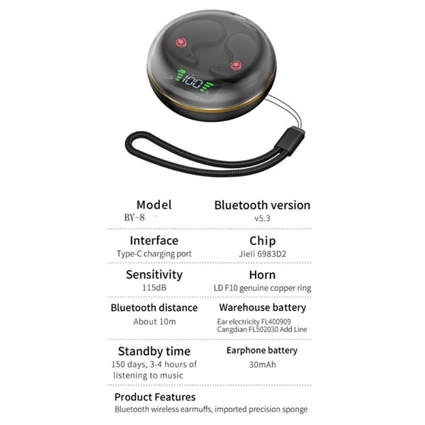 Unikuulokkeet Bluetooth-kuulokkeet Korvassa nukkumiseen - Musta