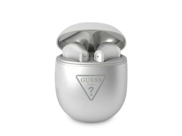 Guess Bluetooth-hörlurar GUTWST82TRS TWS + dockningsstation silver/silver Triangle Logo