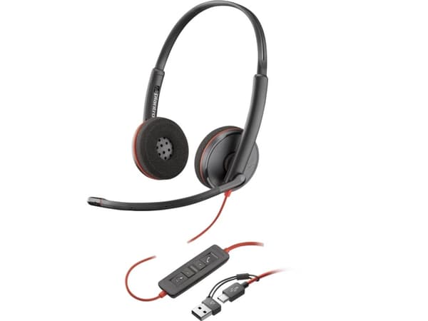 Poly Blackwire 3220 - Blackwire 3200 Series - headset - på örat - kabelansluten - USB-C - svart - Certifierad för Skype for Buisness, Cisco Jabber-ce