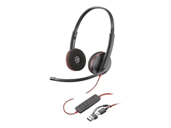 Poly Blackwire 3220 - Blackwire 3200 Series - hodesett - on-ear - kablet - USB-C - svart - Certified for Skype for Business, Cisco Jabber Certified,