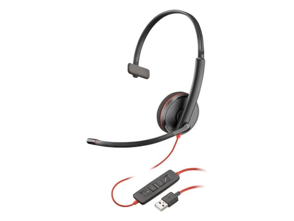 Poly Blackwire 3210 - Blackwire 3200 Series - hodesett - on-ear - kablet - USB-A - svart - Skype Certified, Cisco Jabber Certified, Avaya Certified