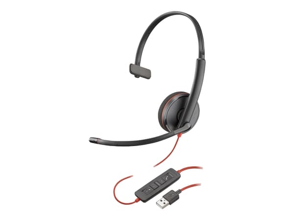 Poly Blackwire 3210 - Blackwire 3200 Series - hodesett - on-ear - kablet - USB-A - svart - Skype Certified, Cisco Jabber Certified, Avaya Certified