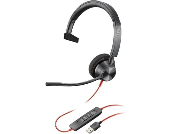 Poly Blackwire 3315-M - Blackwire 3300 series - hodesett - on-ear - kablet - 3,5 mm jakk, USB-A - svart - Certified for Microsoft Teams