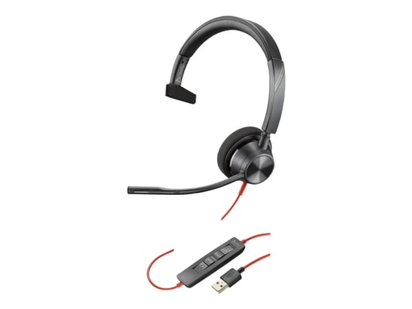 Poly Blackwire 3315-M - Blackwire 3300 series - hodesett - on-ear - kablet - 3,5 mm jakk, USB-A - svart - Certified for Microsoft Teams
