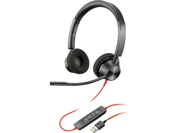 Poly Blackwire 3320-M - Blackwire 3300 series - hodesett - on-ear - kablet - USB-A - svart - Certified for Microsoft Teams