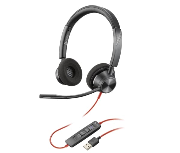 Poly Blackwire 3320-M - Blackwire 3300 series - hodesett - on-ear - kablet - USB-A - svart - Certified for Microsoft Teams