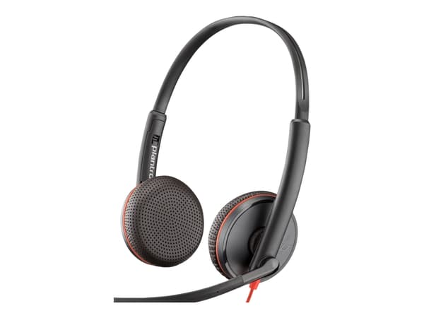 Poly Blackwire 3225 - Blackwire 3200 Series - hodesett - on-ear - kablet - USB, 3,5 mm jakk - svart - Skype Certified, Cisco Jabber Certified, Avaya