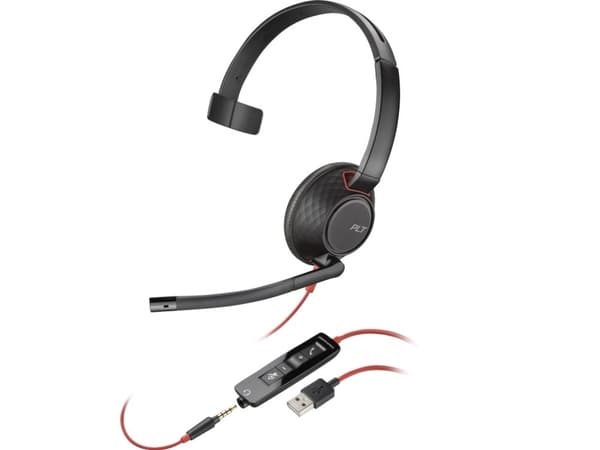 Poly Blackwire 5210 - Blackwire 5200 series - headset - på örat - kabelansluten - 3,5 mm kontakt, USB-A - svart - Certifierad för Microsoft-teams, Ce