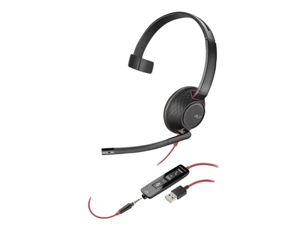 Poly Blackwire 5210 - Blackwire 5200 series - headset - på örat - kabelansluten - 3,5 mm kontakt, USB-A - svart - Certifierad för Microsoft-teams, Ce