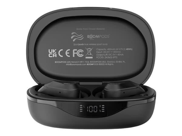 Boompods Sportpods ocean - Aidot langattomat kuulokkeet mikrofonilla. - korvassa - korvan päälle kiinnitys - Bluetooth - musta