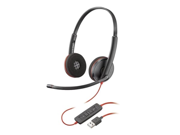 Poly Blackwire 3220 - Blackwire 3200 -sarja - kuulokkeet - korvalla - langallinen - USB-C - musta - Skype-sertifioitu, Avaya-sertifioitu, Cisco Jabbe