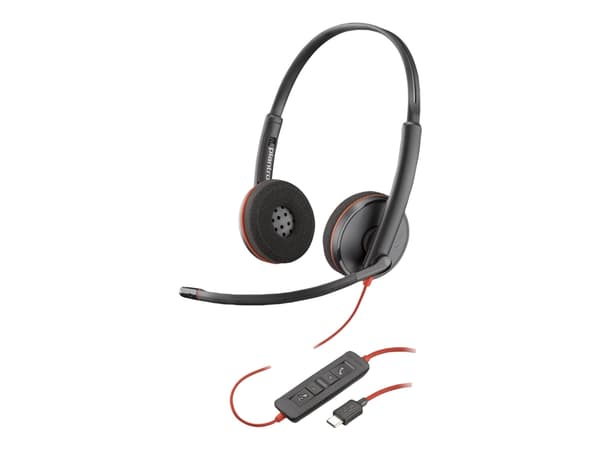 Poly Blackwire 3220 - Blackwire 3200 -sarja - kuulokkeet - korvalla - langallinen - USB-C - musta - Skype-sertifioitu, Avaya-sertifioitu, Cisco Jabbe