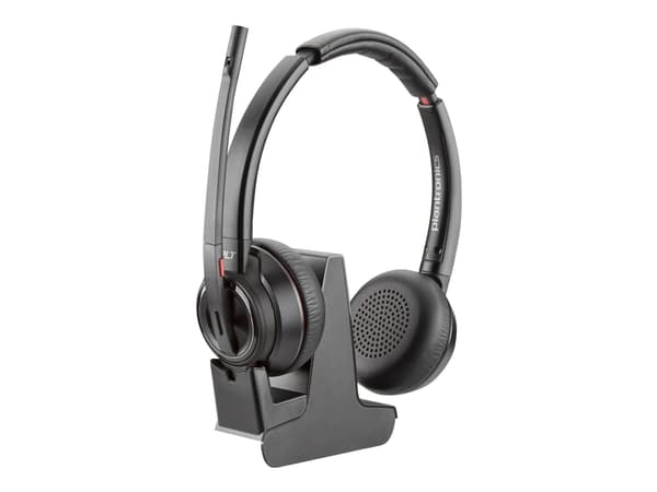 Poly Savi 8220 - Savi 8200 series - headset - på örat - DECT / Bluetooth - trådlös - USB-A via Bluetooth-adapter - svart - UC-certifierad, Certifiera