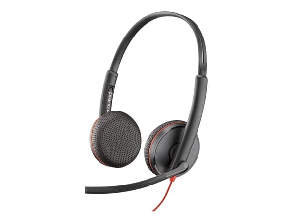 Poly Blackwire 3225 - Blackwire 3200 Series - kuulokkeet - on-ear - langallinen - aktiivinen melunvaimennus - 3,5 mm:n liitin, USB-C - musta - sertif