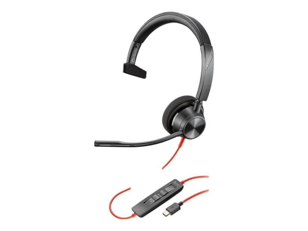 Poly Blackwire 3310 - Blackwire 3300 series - headset - på örat - kabelansluten - USB-C - svart - UC-certifierad