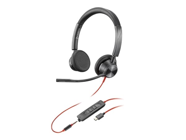 Poly Blackwire 3325 - Blackwire 3300 series - headset - på örat - kabelansluten - 3,5 mm kontakt, USB-C - svart - UC-certifierad