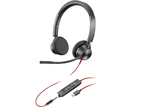 Poly Blackwire 3325 - Blackwire 3300 series - headset - på örat - kabelansluten - 3,5 mm kontakt, USB-C - svart - UC-certifierad