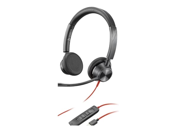 Poly Blackwire 3325 - Blackwire 3300 series - headset - på örat - kabelansluten - 3,5 mm kontakt, USB-C - svart - UC-certifierad