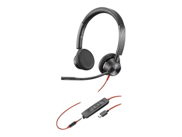 Poly Blackwire 3325 - Blackwire 3300 series - headset - på örat - kabelansluten - 3,5 mm kontakt, USB-C - svart - UC-certifierad