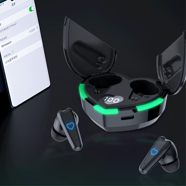 Bluetooth 5.3 In-Ear Hörlurar + Hjärta Laddningsfodral - Svart