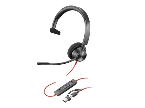 Poly Blackwire 3310 - Blackwire 3300 series - hodesett - on-ear - kablet - USB-A - svart - Certified for Microsoft Teams, UC-sertifisert