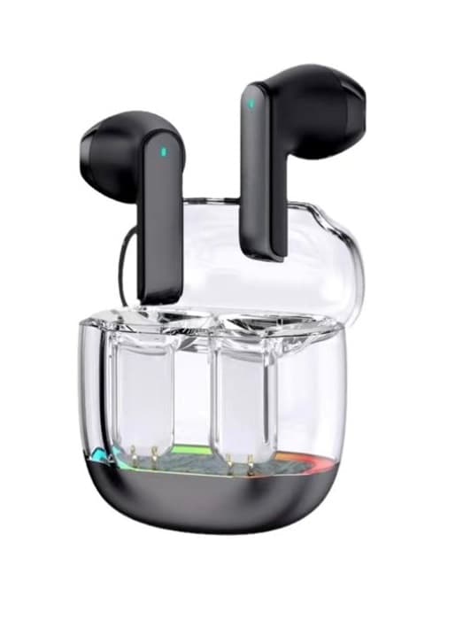 Ægte trådløst Bluetooth-headset med gennemsigtigt LED-etui