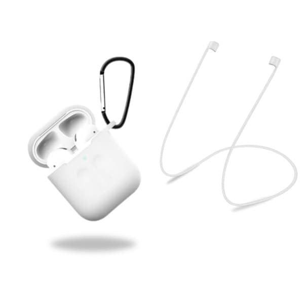Skyddsfodral i silikon med hörlursband och hänge till Apple Airpods, Vit/Transparent
