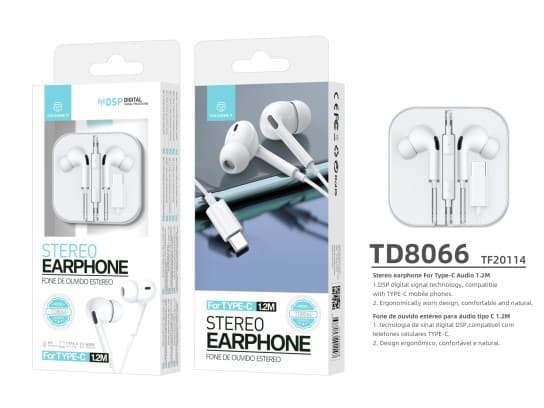 In-Ear Hörlurar För Typ-C 1.2M - Stereo ljud, Brusreducering, HD-Mikrofon