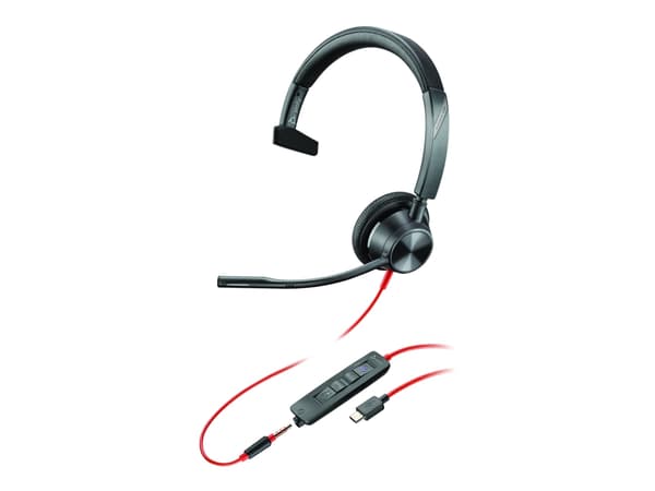 Poly Blackwire 3315 - Blackwire 3300 series - headset - på örat - kabelansluten - 3,5 mm kontakt, USB-C - svart - UC-certifierad, Certifierad för Mic