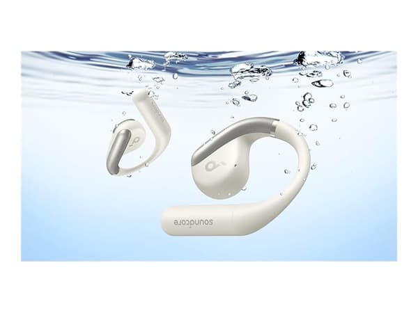 Soundcore AeroFit - True wireless-hörlurar med mikrofon - öppet öra - montering över örat - Bluetooth - calm white