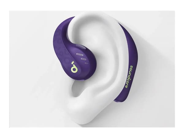 Soundcore AeroFit Pro - True wireless-hörlurar med mikrofon - öppet öra - montering över örat - Bluetooth - elpurpurfärgad