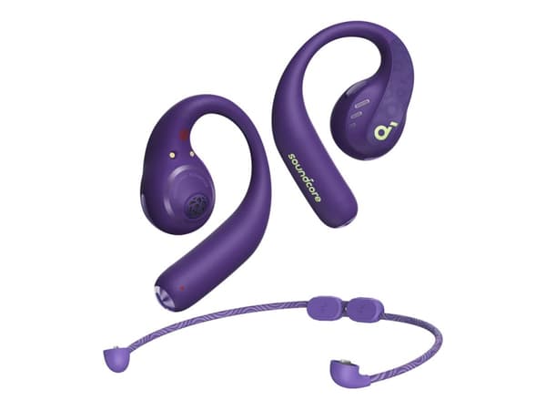 Soundcore AeroFit Pro - True wireless-hörlurar med mikrofon - öppet öra - montering över örat - Bluetooth - elpurpurfärgad