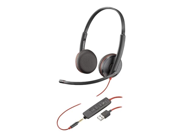 Poly Blackwire C3225 - Blackwire 3200 Series - headset - på örat - kabelansluten - 3,5 mm kontakt - svart - Skype-certifierat, Cisco Jabber-certifier