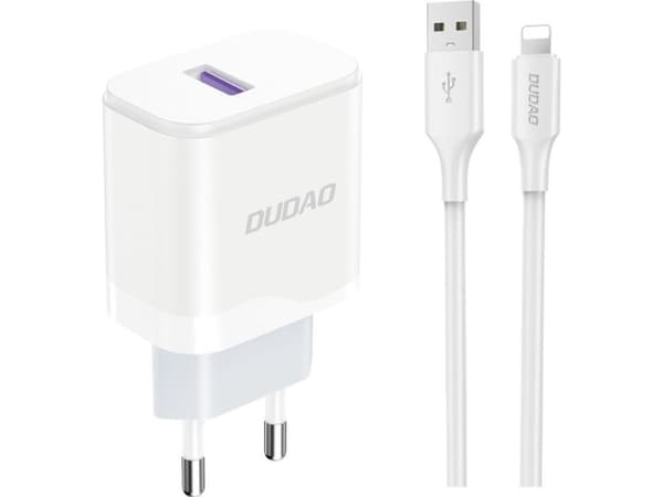 Dudao A20EU USB-A 18W vegglader - hvit + USB-A - Lightning-kabel
