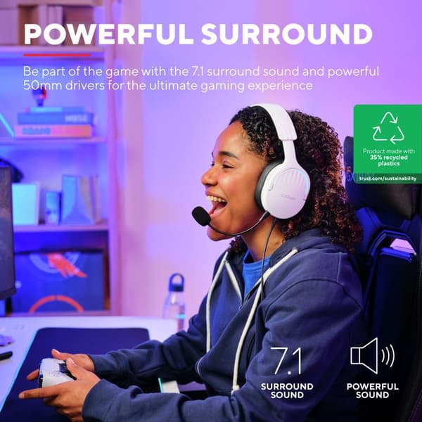 Trust GXT 490W Fayzo 7.1 USB Eco Gaming-hodesett - hvit