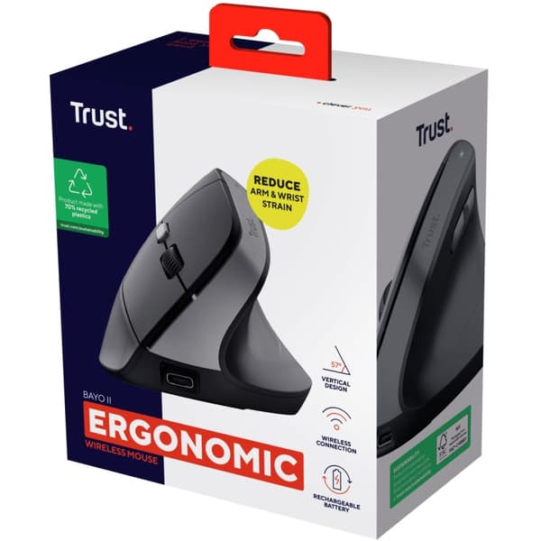 Trust Bayo II Trådlös ergonomisk mus Svart