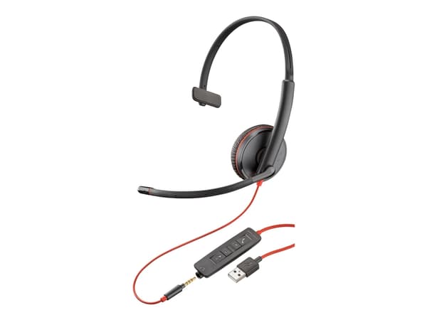 Poly Blackwire 3215 - Blackwire 3200 Series - hodesett - on-ear - kablet - USB-A, 3,5 mm jakk - svart - Skype Certified, Cisco Jabber Certified, Avay