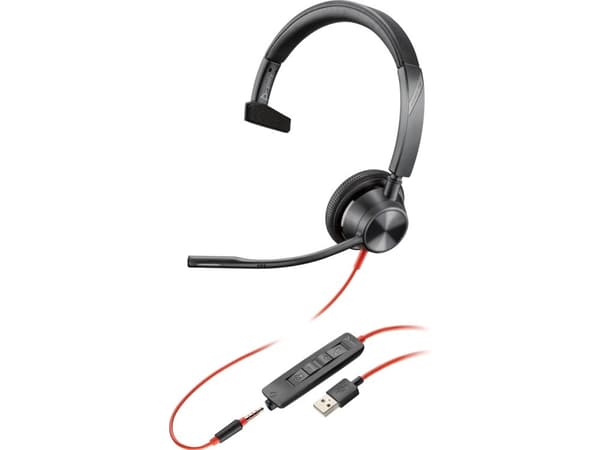 Poly Blackwire 3315 - Blackwire 3300 series - hodesett - on-ear - kablet - 3,5 mm jakk, USB-A - svart