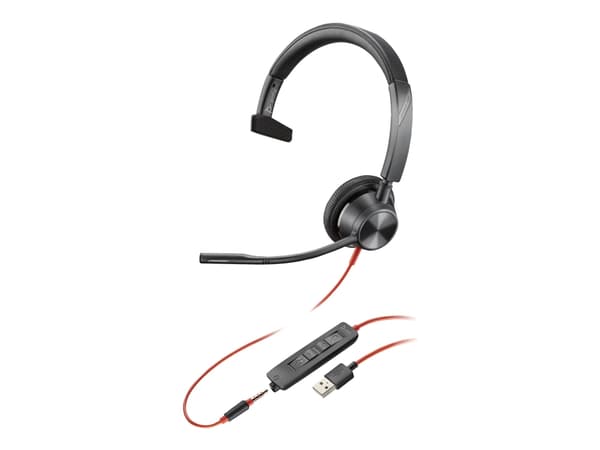 Poly Blackwire 3315 - Blackwire 3300 series - hodesett - on-ear - kablet - 3,5 mm jakk, USB-A - svart