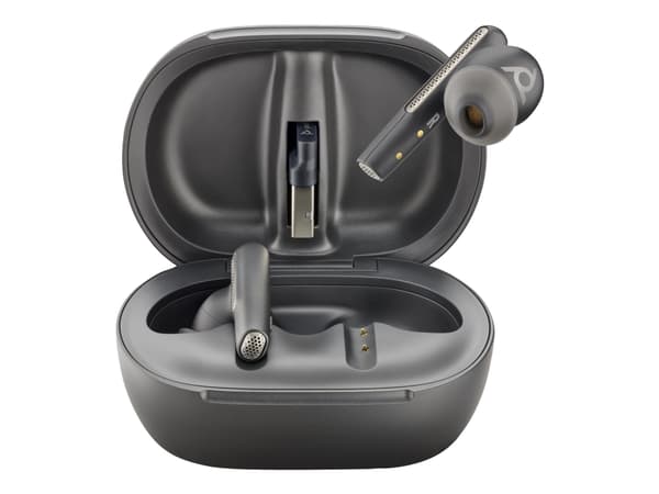 Poly Voyager Free 60+ UC - True wireless-hodetelefoner med mikrofon - i øret - Bluetooth - aktiv støydemping - USB-C via Bluetooth-adapter - karbon s