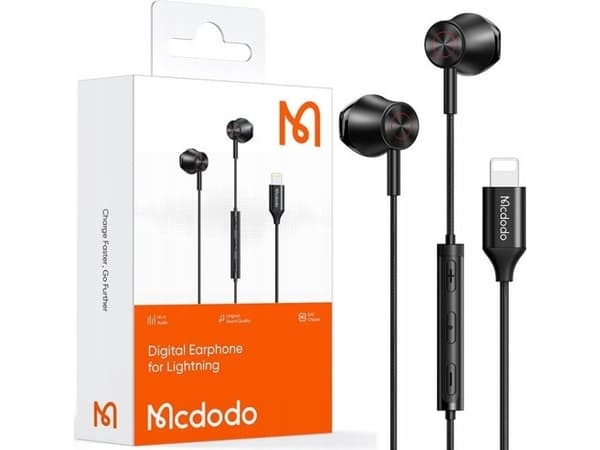 Mcdodo HP-4080 in-ear, langalliset kuulokkeet, salama (sort)