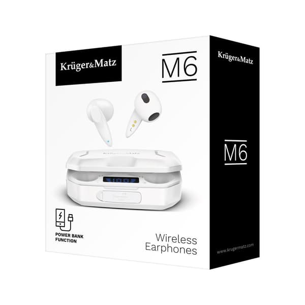 Kruger & Matz M6 langattomat in-ear kuulokkeet virtapankilla - valkoinen