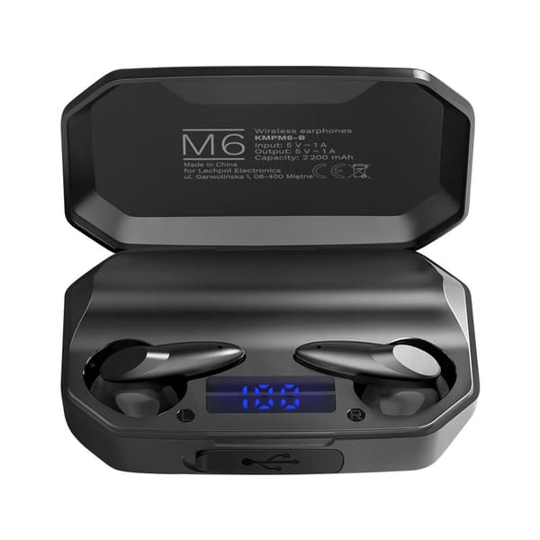 Kruger & Matz M6 trådløse in-ear høretelefoner med powerbank - sort