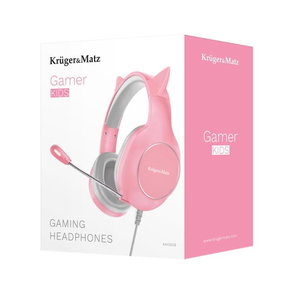 Kruger & Matz Gamer Kids on-ear pelikuulokkeet lapsille, vaaleanpunainen