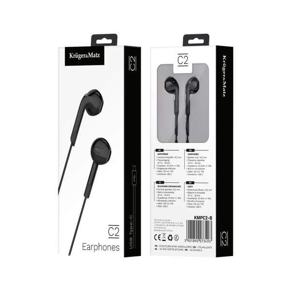 Kruger&Matz C2 in-ear høretelefoner med mikrofon til USB-C, sort