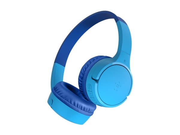 Belkin SoundForm Mini - Hodetelefoner med mikrofon - on-ear - Bluetooth - trådløs, kablet - 3,5 mm jakk - blå