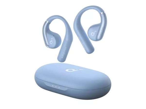 Soundcore AeroFit - True wireless-hodetelefoner med mikrofon - åpent øre - over-øret-montering - Bluetooth - koselig blÃ¥