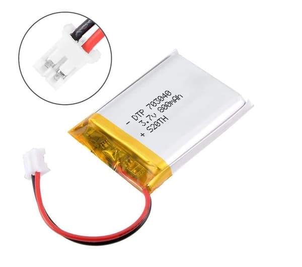 Yunique - Lithium batteri 3.7V 800mAh model 703040 | Med beskyttelseskredsløb | Genopladelig, kompatibel med Bluetooth- og TWS-øretelefoner